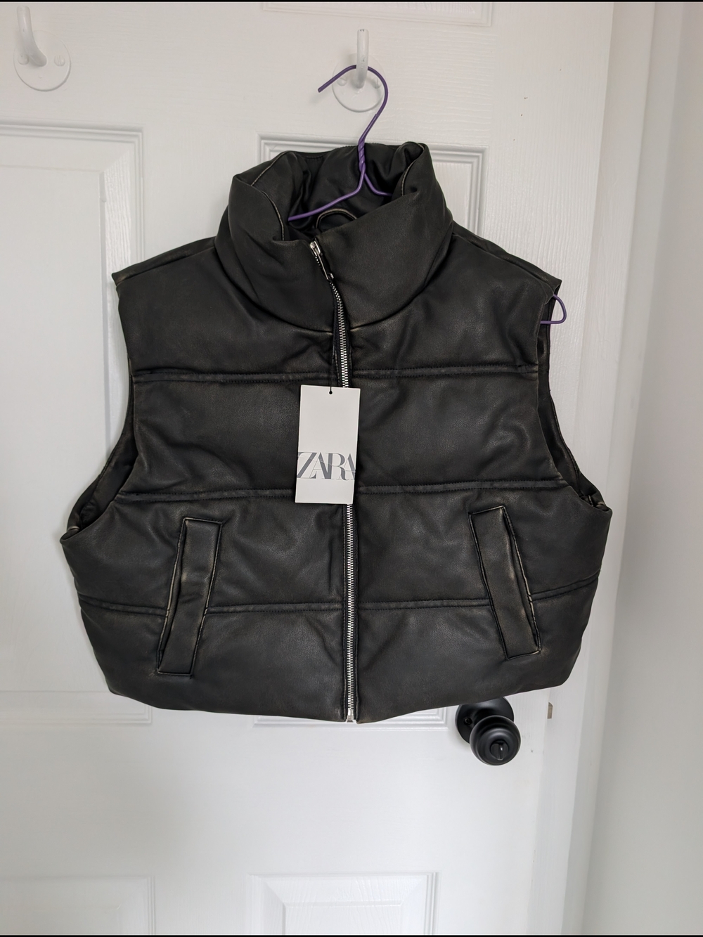 ZARA Black Puffer Leather NWT